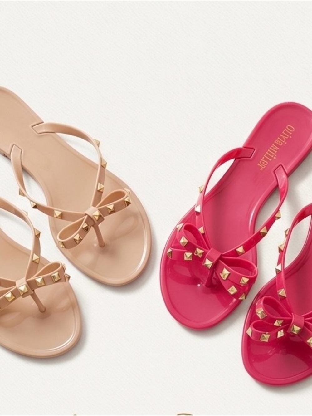 Olivia Miller Studded Bow Jelly Sandals - Pink & Nude set of two